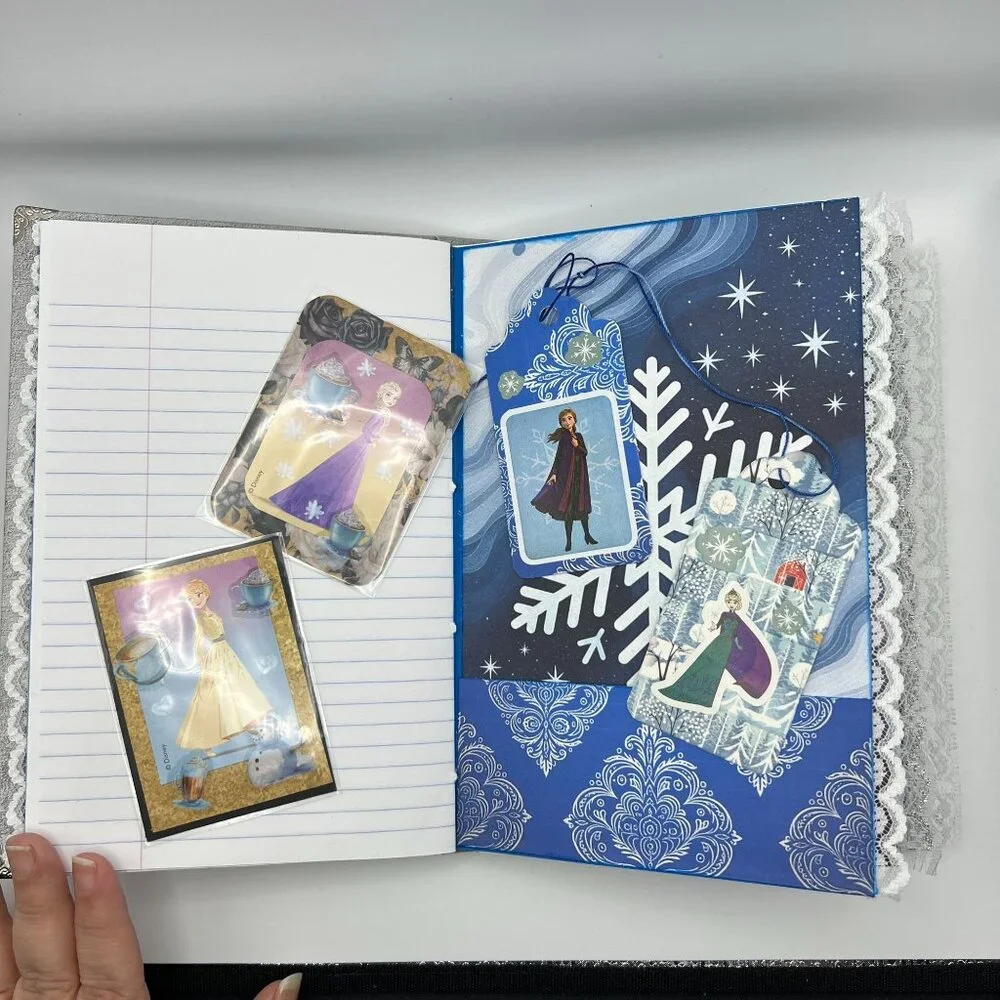 Disney Frozen-Themed Handmade Junk Journal With Decorated Pages Stickers & Snowf